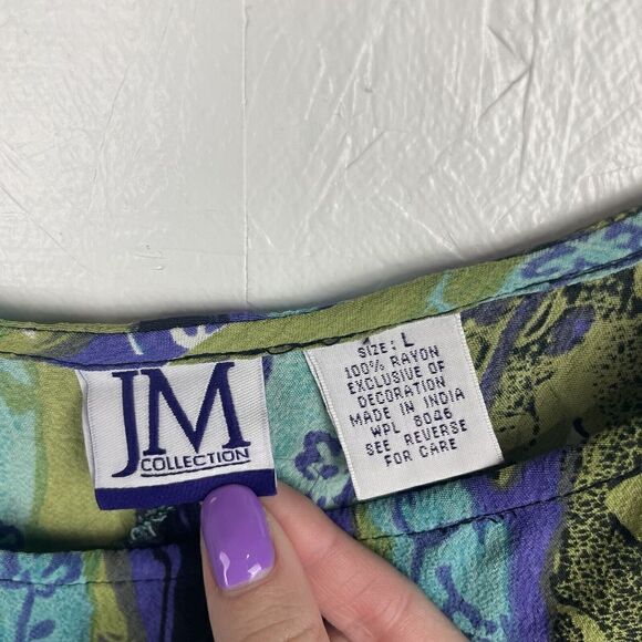 American Vintage 90's JM 100% Rayon Green Blue Beaded Floral Maxi Dress Size L - Picture 3 of 6